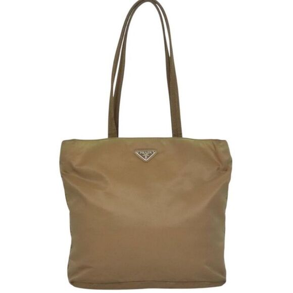 PRADA Tote Bag Nylon Beige Auth ti2720